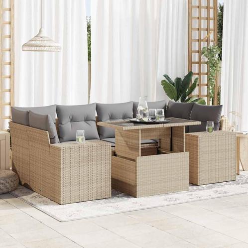 vidaXL 7-delige Loungeset met kussens poly rattan beige, Tuin en Terras, Tuinsets en Loungesets, Loungeset, Nieuw, Rotan, Verzenden