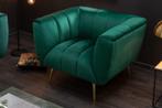 Retro fauteuil NOBLESSE 105cm smaragdgroen fluweel met, Huis en Inrichting, Fauteuils, Nieuw, Ophalen of Verzenden