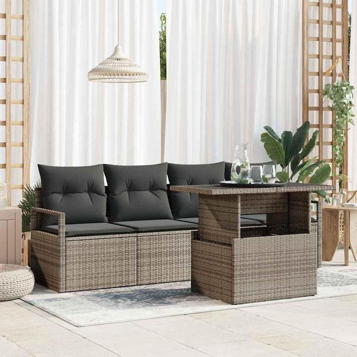 vidaXL Tuin Sofa Set met opslag 5 pcs Grijs Poly riet, Tuin en Terras, Tuinsets en Loungesets, Nieuw, Rotan, Verzenden