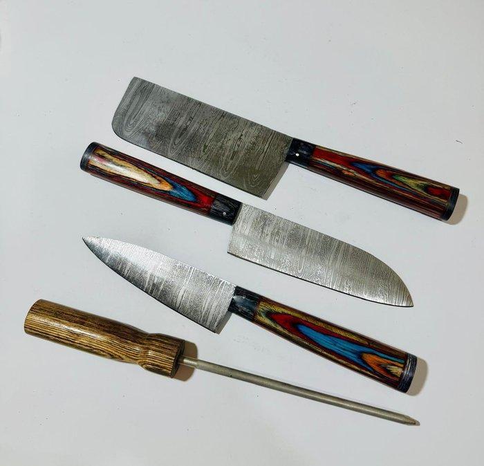 Keukenmes - Keukenmessenset (0265) - Exotisch houten handvat, Antiek en Kunst, Antiek | Keukenbenodigdheden