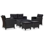 vidaXL 6-delige Loungeset met kussens poly rattan zwart, Verzenden, Nieuw, Textileen, Loungeset