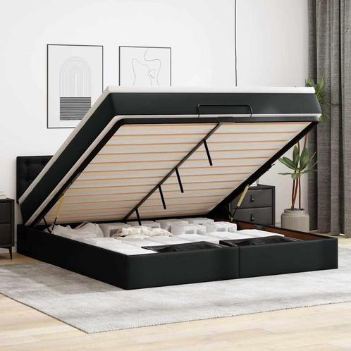 vidaXL Bed poef met matrassen en LEDs 160x200cm kunstleer, Huis en Inrichting, Slaapkamer | Bedden, 160 cm, 200 cm, Zwart, Tweepersoons
