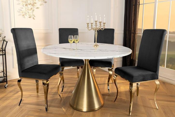 Ronde eettafel ELEGANCIA 130 cm wit marmer goud metaal met, Huis en Inrichting, Tafels | Eettafels, Ophalen of Verzenden