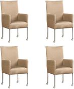 Set van 4 Leren eetkamerstoelen - met wieltjes - Echt leer,, Overige kleuren, Nieuw, Leer, Ophalen of Verzenden