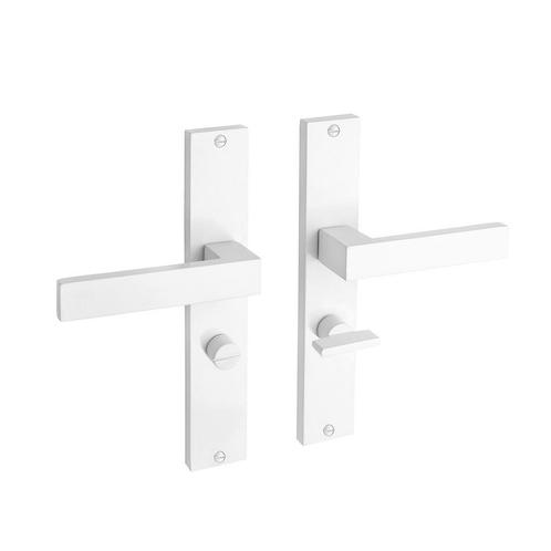 Geveerde Deurklink Lusso met schild en wc slot in wit, Doe-het-zelf en Verbouw, Hang- en Sluitwerk, Klink of Kruk, Nieuw, IJzer