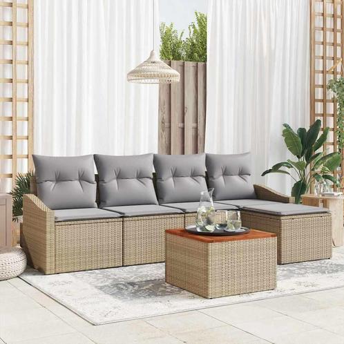 vidaXL Tuin Sofa Set 6 pcs Beige, lichtgrijs, Tuin en Terras, Tuinsets en Loungesets, Nieuw, Rotan, Verzenden