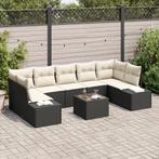 vidaXL 8-delige tuinbankset met kussens in zwart poly rattan, Verzenden, Nieuw, Rotan