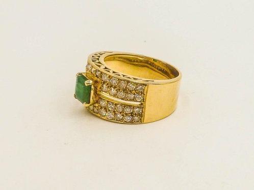 Ring - 18 karaat Geel goud Smaragd - Diamant, Sieraden, Tassen en Uiterlijk, Ringen