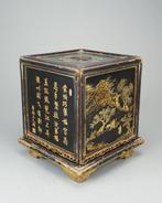 Square Lacquered Wooden Incense Burner - Hout, Lak, Verguld, Antiek en Kunst