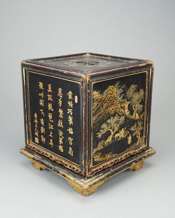 Square Lacquered Wooden Incense Burner - Hout, Lak, Verguld, Antiek en Kunst, Antiek | Overige Antiek