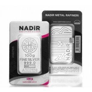 100 gram - Zilver .999 - 100g Nadir Refinery .999 Fine, Postzegels en Munten, Edelmetalen en Baren