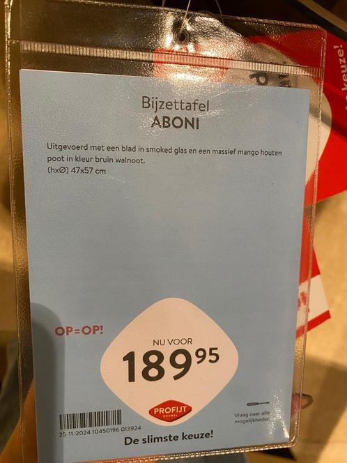 Aboni bijzettafel ø57xh47cm blad smoked glas, Huis en Inrichting, Tafels | Bijzettafels, 55 tot 75 cm, Nieuw, 45 tot 60 cm, Ophalen of Verzenden