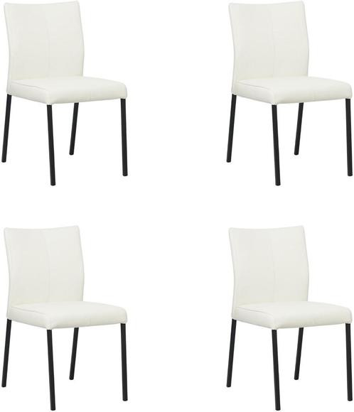 Set van 4 Gebroken witte leren moderne eetkamerstoelen - poo, Huis en Inrichting, Stoelen, Vier, Overige kleuren, Nieuw, Leer