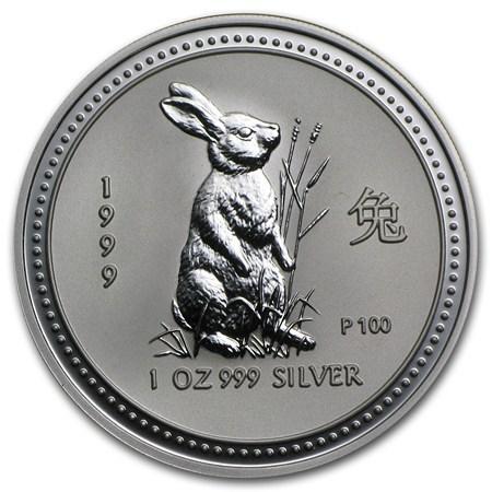 Lunar I - Year of the Rabbit - 1 oz 1999 (63.644 oplage), Postzegels en Munten, Munten | Oceanië, Losse munt, Zilver, Verzenden