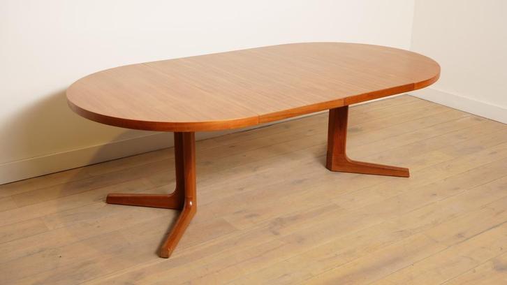 Vintage eettafel | Rond | Teak | Uitschuifbaar | 122 cm tot, Huis en Inrichting, Tafels | Eettafels, Ophalen of Verzenden