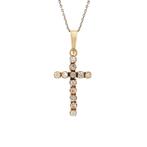 Gouden kruis hanger met diamant 14 karaat, Met hanger, Verzenden, Wit, Zo goed als nieuw