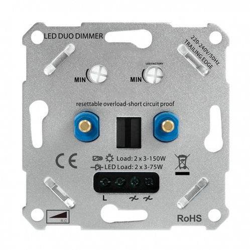 DUO LED dimmer 2x 3-75W | Universeel | Fase afsnijding, Doe-het-zelf en Verbouw, Elektra en Kabels, Schakelaar, Nieuw, Ophalen of Verzenden
