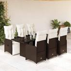 vidaXL 7-delige Bistroset met kussens poly rattan bruin, Verzenden, Nieuw, Rotan, 6 zitplaatsen