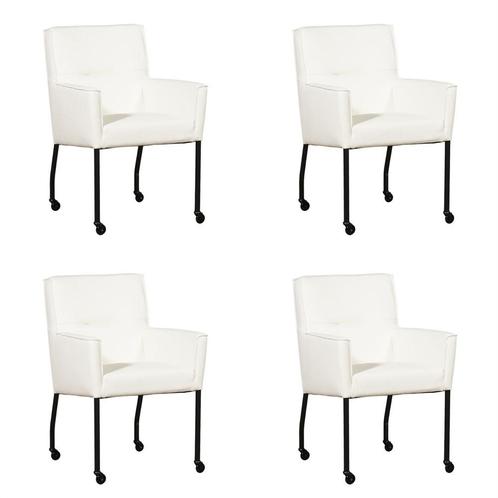 Set van 4 Witte leren moderne eetkamerstoelen - Toledo Leer, Huis en Inrichting, Stoelen, Vier, Overige kleuren, Nieuw, Leer, Ophalen of Verzenden