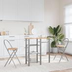 vidaXL Barset 3-delig bewerkt hout en ijzer grijs en bruin, Verzenden, Nieuw
