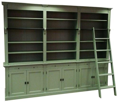 Boekenkast Engels groen met trap Beek XL 300 x 240cm, Huis en Inrichting, Kasten | Boekenkasten, Ophalen of Verzenden