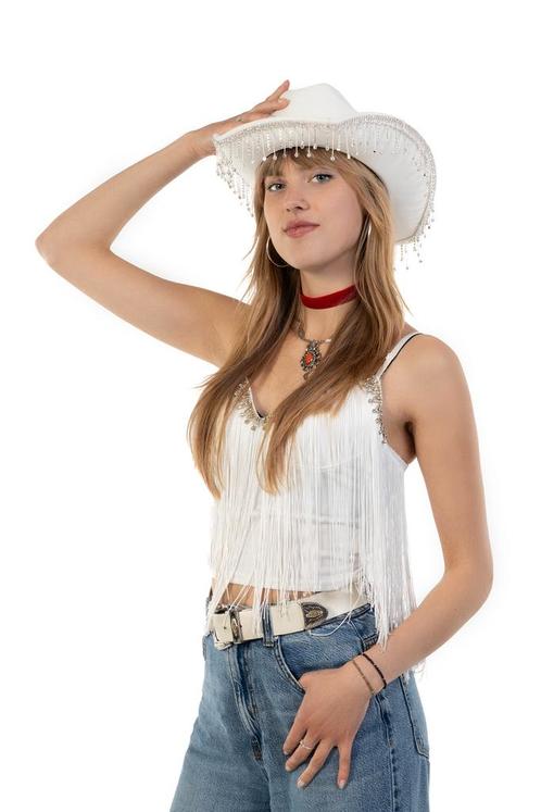 Cowboyhoed Wit Strass Steentjes Witte Cowboy Western Hoed Di, Kleding | Dames, Carnavalskleding en Feestkleding, Nieuw, Carnaval