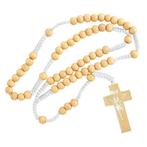 Fako Bijoux® - Ketting - Rozenkrans - Hout - Wit, Verzenden, Nieuw