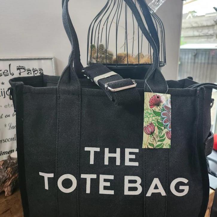 Stoffen zwarte middelgrote Tote Bag + Ritssluiting, Sieraden, Tassen en Uiterlijk, Tassen | Damestassen, Verzenden