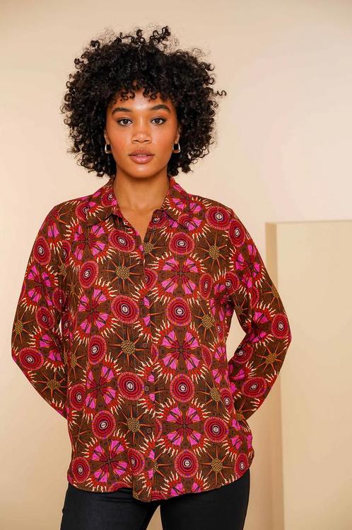 -35% Geisha  Geisha 43682-20 blouse fuchsia/camel  maat XS, Kleding | Dames, Blouses en Tunieken, Nieuw, Verzenden