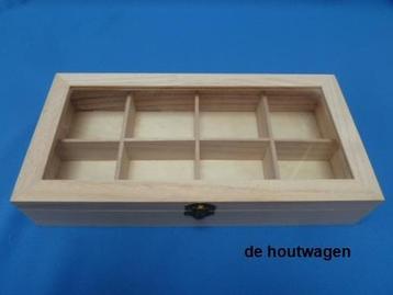 houten kist met 8 vakken en glazen deksel - houten kist beschikbaar voor biedingen