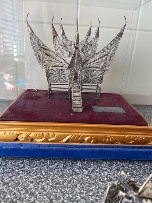 Beeld, Boot , huis , ossenwagen - 8 cm - Verzilverd, Antiek en Kunst, Curiosa en Brocante