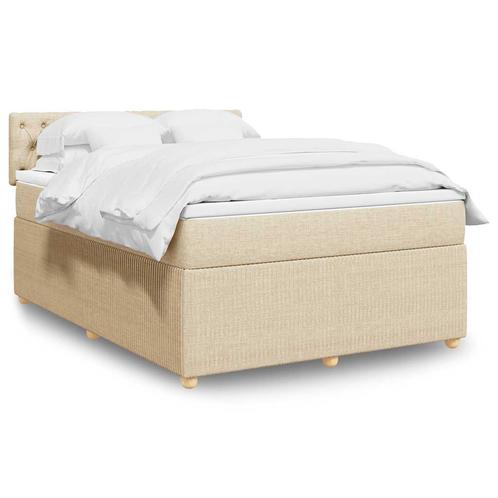 vidaXL Boxspring met matras stof crèmekleurig 160x200 cm, Huis en Inrichting, Slaapkamer | Bedden, 160 cm, 200 cm, Crème, Tweepersoons