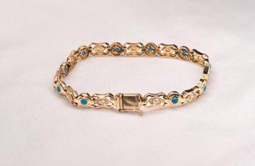 Armband - 18 karaat Geel goud Turquoise beschikbaar voor biedingen