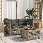 vidaXL Tuinhoekbanken 2 st met kussens poly rattan grijs, Verzenden, Nieuw, Rotan