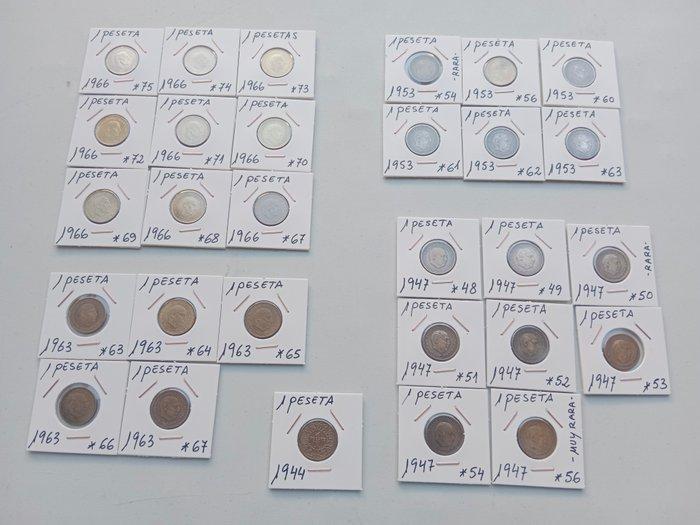 Spanje. Francisco Franco. 1 Peseta 1944-1966 (Zonder, Postzegels en Munten, Munten | Europa | Niet-Euromunten