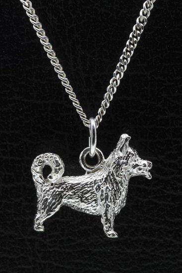 Zilveren Vastgotaspets - Zweedse valhund met staart ketti..., Sieraden, Tassen en Uiterlijk, Kettinghangers, Verzenden