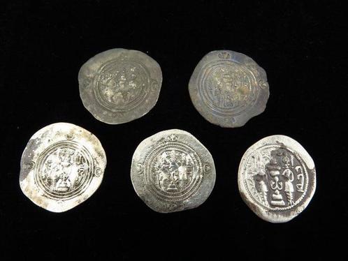 Sasanian Zilver Set Drachme munten 5x - 3.1 cm (Zonder, Antiek en Kunst, Antiek | Overige Antiek