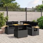 vidaXL 6-delige Loungeset met kussens poly rattan zwart, Verzenden, Nieuw, Rotan, Loungeset