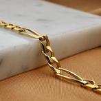 18 Krt. Gouden Figaro schakel armband; 21 cm | Heren, Ophalen of Verzenden, Gebruikt, Overige kleuren, Goud