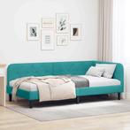 vidaXL Hoekbedframe met hoofdeinde Turquoise 100 x 200 cm, Huis en Inrichting, Verzenden, Nieuw, Stof