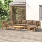 vidaXL 7-delige Loungeset met kussens bamboe taupe, Tuin en Terras, Verzenden, Nieuw, Hout, Loungeset