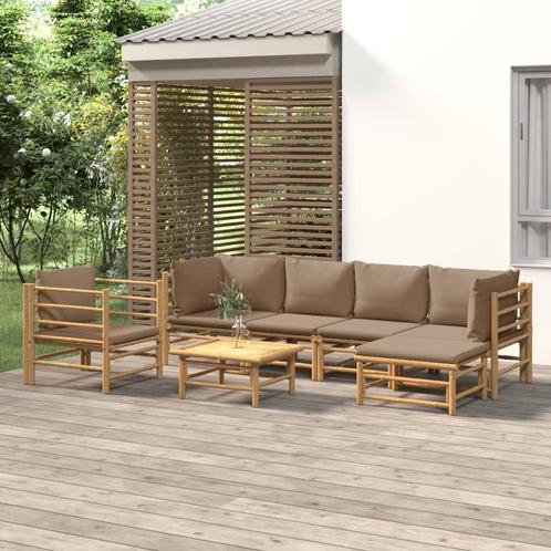 vidaXL 7-delige Loungeset met kussens bamboe taupe, Tuin en Terras, Tuinsets en Loungesets, Loungeset, Nieuw, Hout, Verzenden