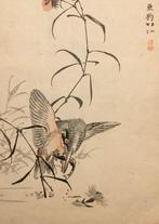 Antieke Japanse houtblok prent van een ijsvogel - Kono, Antiek en Kunst