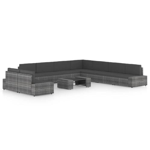 vidaXL 10-delige Loungeset met kussens poly rattan grijs, Tuin en Terras, Tuinsets en Loungesets, Loungeset, Nieuw, Rotan, Verzenden