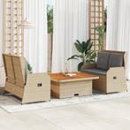 vidaXL 3-delige Loungeset met kussens poly rattan beige, Verzenden, Nieuw, Rotan, Loungeset