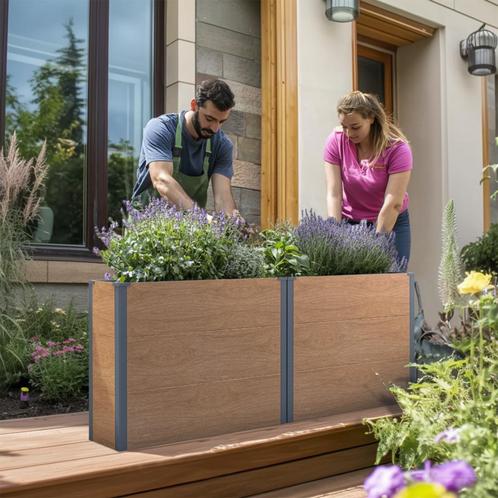 Plantenbak staal hout look 100 x 30 x 77 cm, Tuin en Terras, Schuttingen, Verzenden