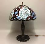 Lamp - Glas in lood kap op bronzen voet