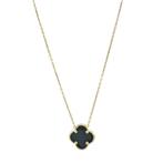 Gouden collier met klavertje 4 hematiet 14 karaat, Met hanger, Verzenden, Zwart, Zo goed als nieuw