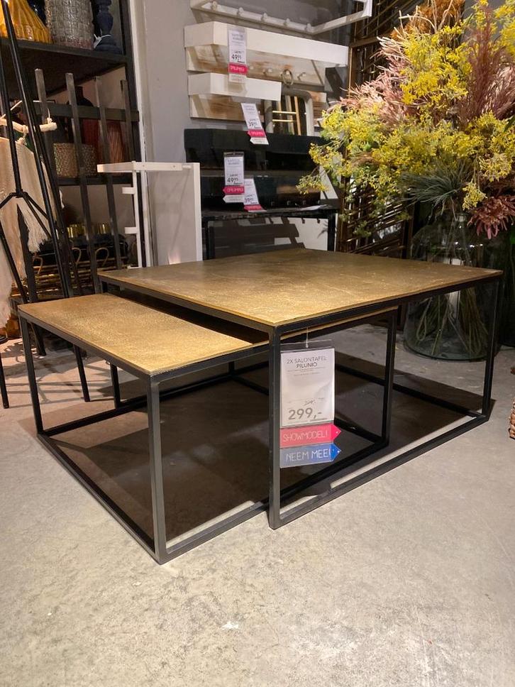 Salontafel Pilunio set van 2 - goud - Pronto Wonen, Huis en Inrichting, Tafels | Salontafels, 50 tot 100 cm, Nieuw, 50 tot 100 cm