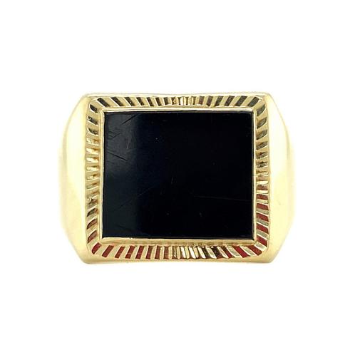 Gouden heren zegelring met onyx 14 karaat, Sieraden, Tassen en Uiterlijk, Ringen, Zwart, Zo goed als nieuw, Goud, Verzenden